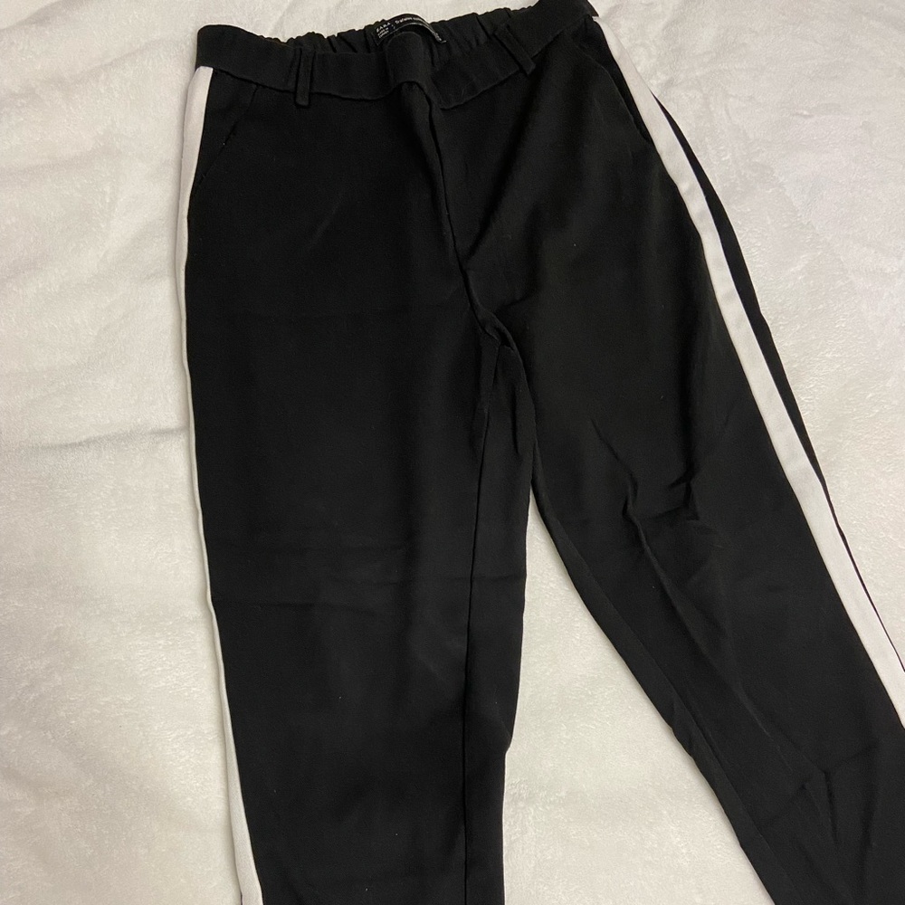 Black joggers with white stripe